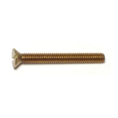 Midwest Fastener #8-32 x 1-1/2 in Slotted Flat Machine Screw, Plain Brass, 16 PK 61756